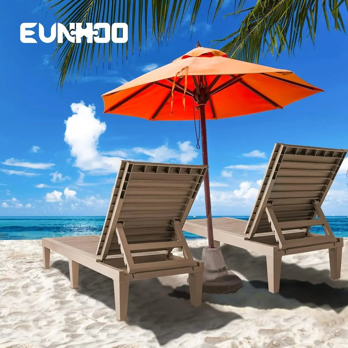 Outdoor Chaise Lounge Set of 2, Adjustable Pool Lounge Chair with 5 Positions Backrest, Waterproof Sun Loungers