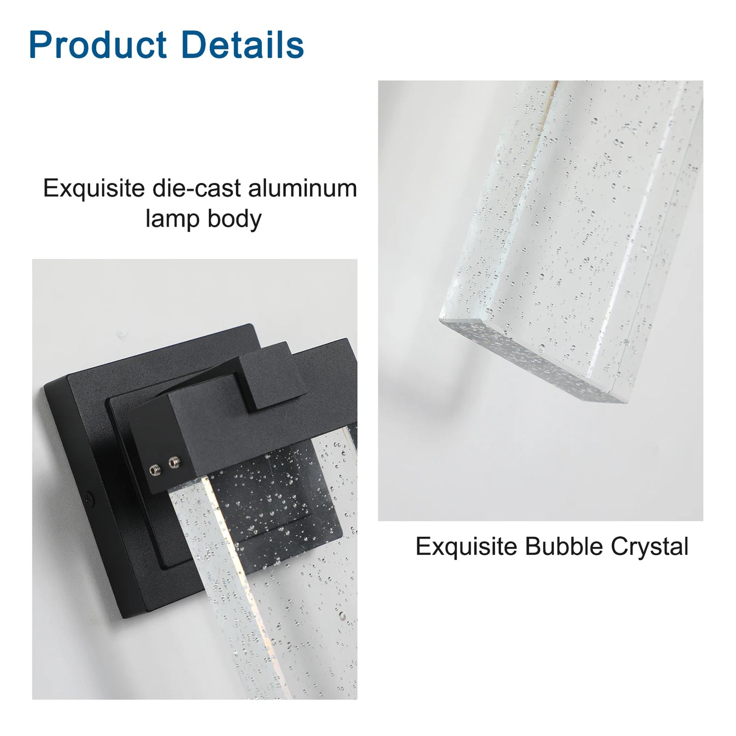 2 pack Modern outdoor wall light with light sensing, black LED wall light with bubble glass, waterproof external lighting