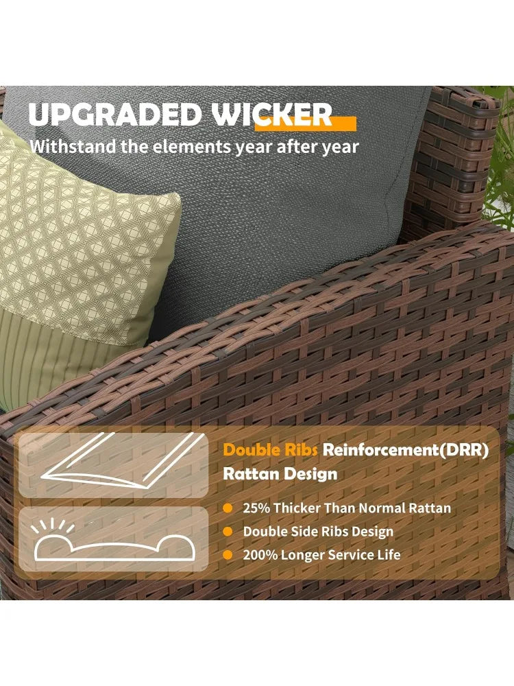 Outdoor Patio Furniture Set with 44" Fire Pit Table, 6 Pieces Sectional Conversation Sets, All-Weather Wicker Rattan Sof