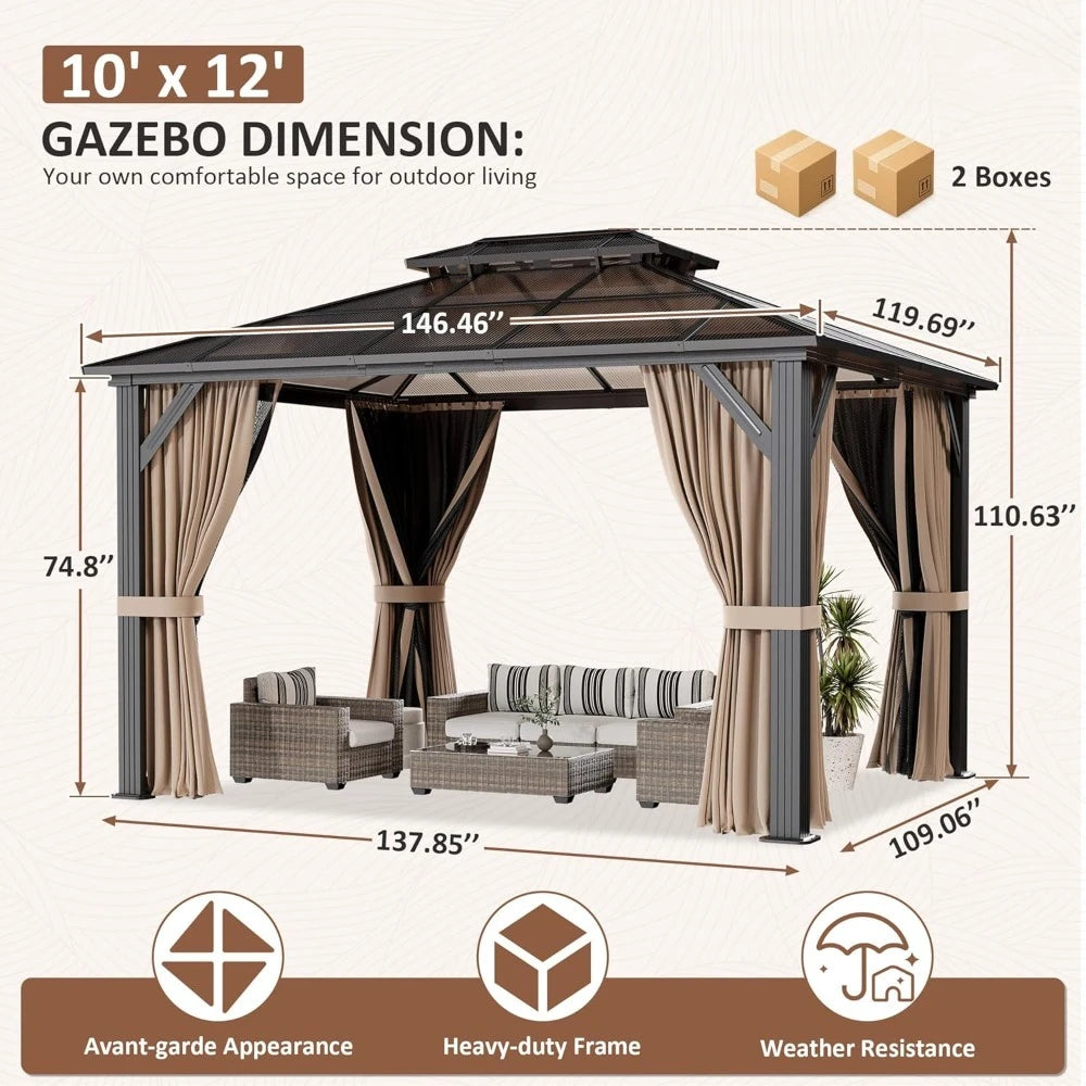 Hardtop Gazebo Polycarbonate Roof Aluminum Frame Permanent Pavilion Curtains Netting Sunshade Garden Patio Lawn, Custom