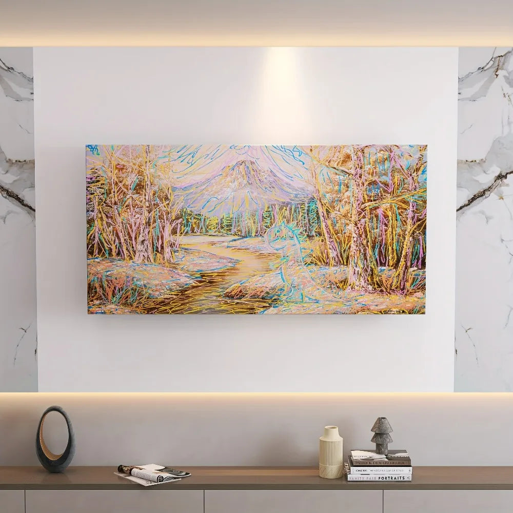 An abstract poster of an artistic landscape, suitable for living room, bedroom, hallway, 1.5 inch thick pine solid wood frame