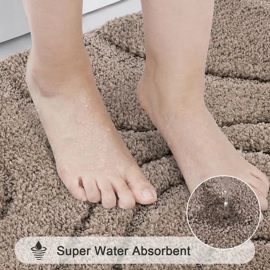 Bathroom Rugs Sets 5 Piece, Soft Absorbent Microfiber Bath Mat for Bathroom, Non Slip Washable Bath Rug Set with Toilet Cover, B