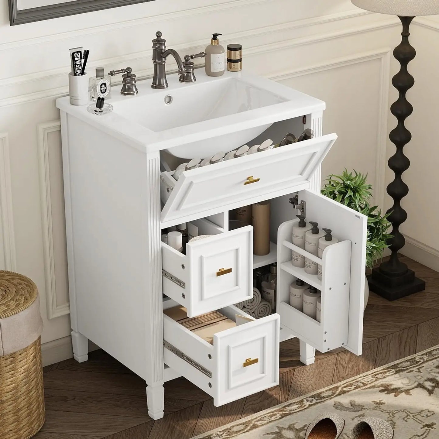 24-inch Bathroom Vanity with Sink Combo, Free-Standing Single Bathroom Storage Cabinet with One Flip Drawer,, Customized