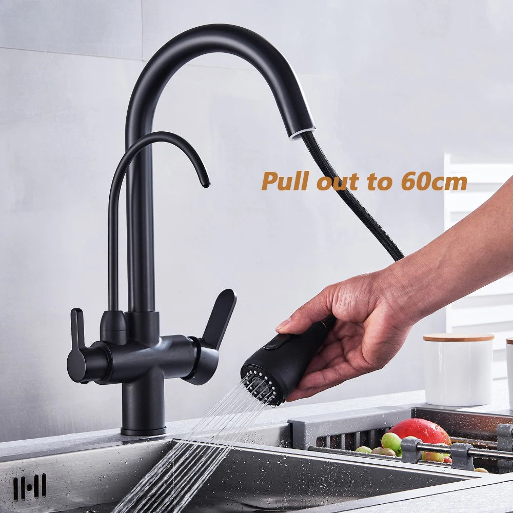 Onyzpily Black Touch/NO Sensor Kitchen Faucet Pull Out Sink Faucets Hot Cold Mixer Pure Water Tap Deck Mounted Taps Dual Handle