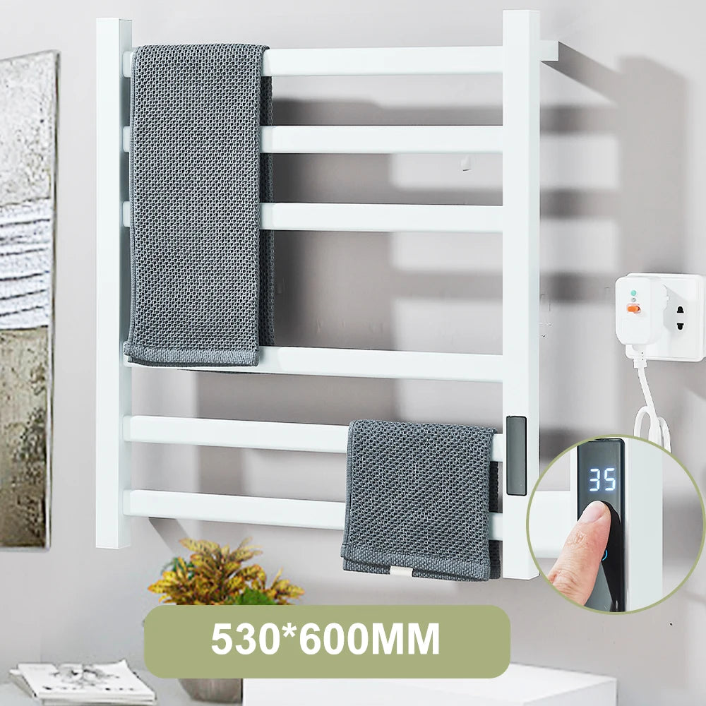 Black Bathroom Electric Heated Towel Rack with Digital Display Touch Thermostatic Dry Towel 304 Stainless Steel Heater