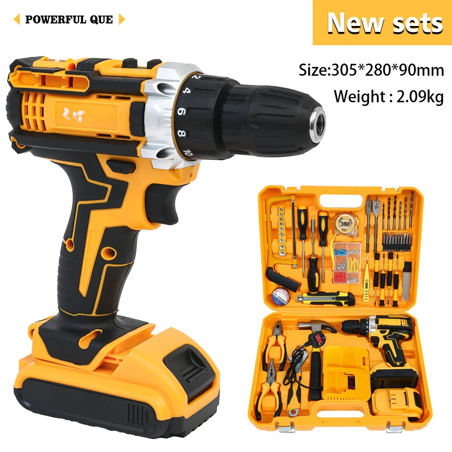 21V Impact Drill Tool Kit Cordless Electric Screwdriver Brushless 45n.m 120 PCS With Drill Bits 2x1.5Ah Lithium-Ion Batteries