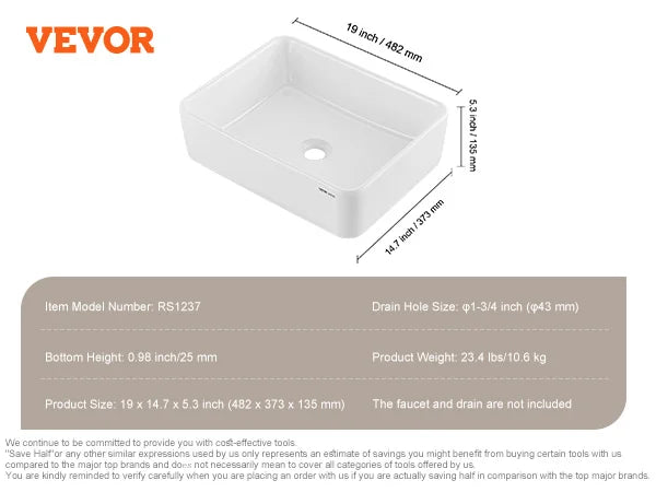 SucceBuy Rectangle Vessel Sink Bathroom Vessel Sink Countertop White Ceramic Bathroom Sinks Above Counter for Bathroom/Toilet