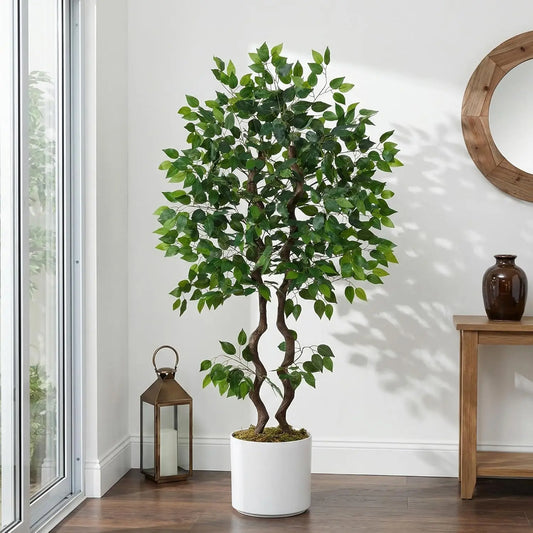4ft/5ft/6ft Artificial Ficus Tree, Tall Faux Floor Plant with Lifelike PVC Trunk and Full Dense Foliage, Faux Banyan Tree for Home Office, Living Room and Indoor Decor