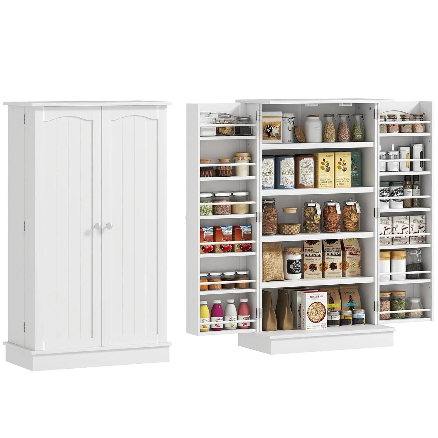 41" Kitchen Pantry Storage Cabinet, Freestanding Kitchen Cabinet with 12 Door Shelves, Double Doors, 5-Tier, Customized