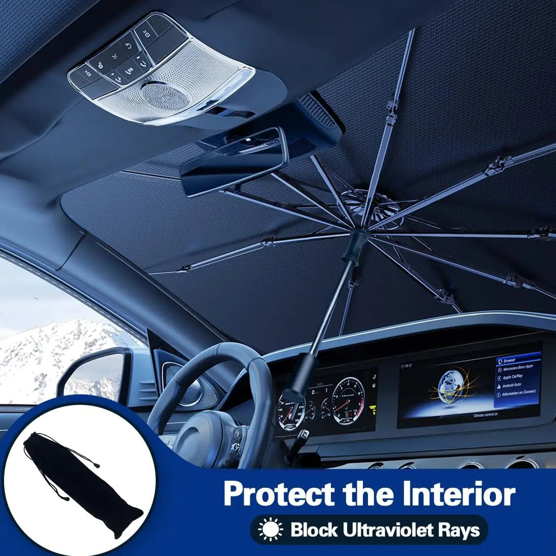 Foldable Car Sun Shade Umbrella, UV Block Windshield Cover for Heat Insulation, Large 57"x33" for Cars Trucks SUVs