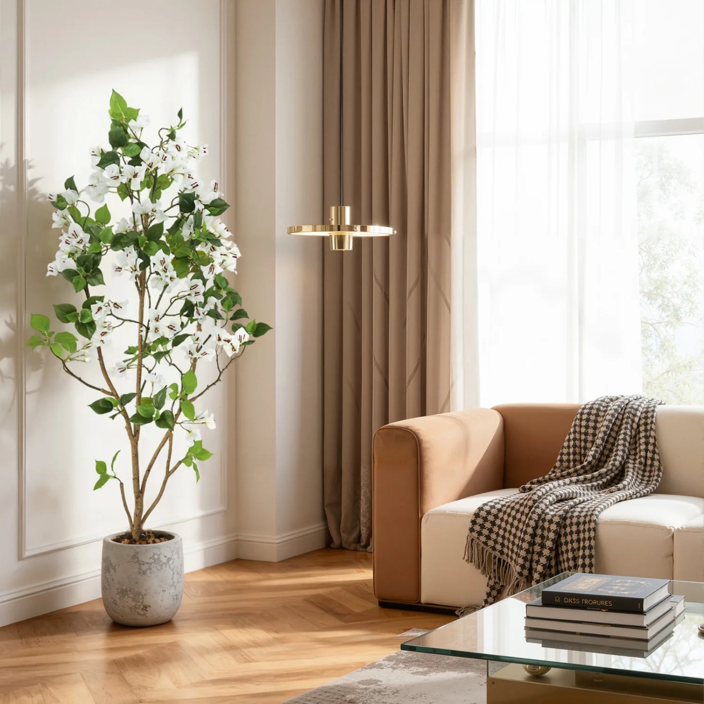 5FT tall Artificial tree in a pot, lifelike artificial potted plant with flowers for office, wedding and home Decor