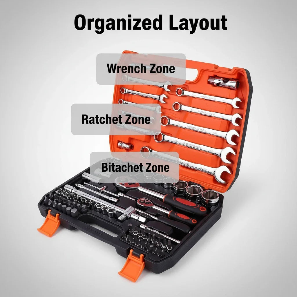 82-Piece Chrome Vanadium Steel Ratchet Wrench Socket Tool Set for Vehicle Repair - Ideal for DIY Enthusiasts, Mechanics, and Car
