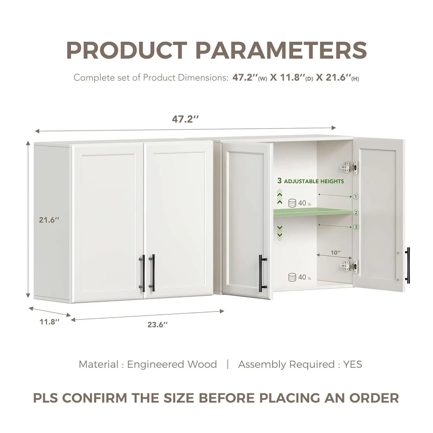 White Wall Mounted Storage Cabinet with Adjustable Shelf for Laundry Bathroom Kitchen 48", Customized