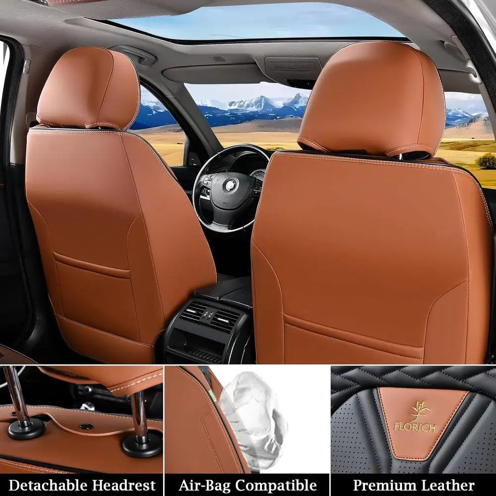 Seat Covers Full Set, Car Seat Protectors 5 Seats, Automotive Seat Covers Fit for Most Cars Trucks-Brown&Black