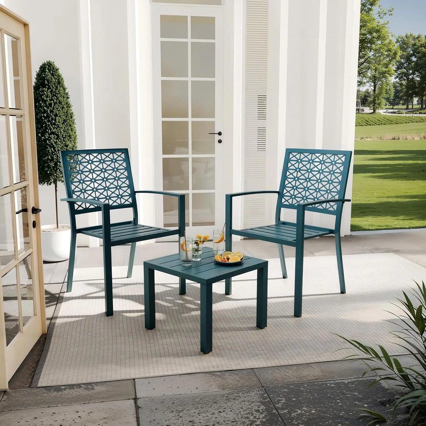 Patio Bistro Set 3 Piece, Bistro Table and Chairs Set of 2 Outdoor, Small Patio Furniture Sets with Coffee Table Garden Supplies