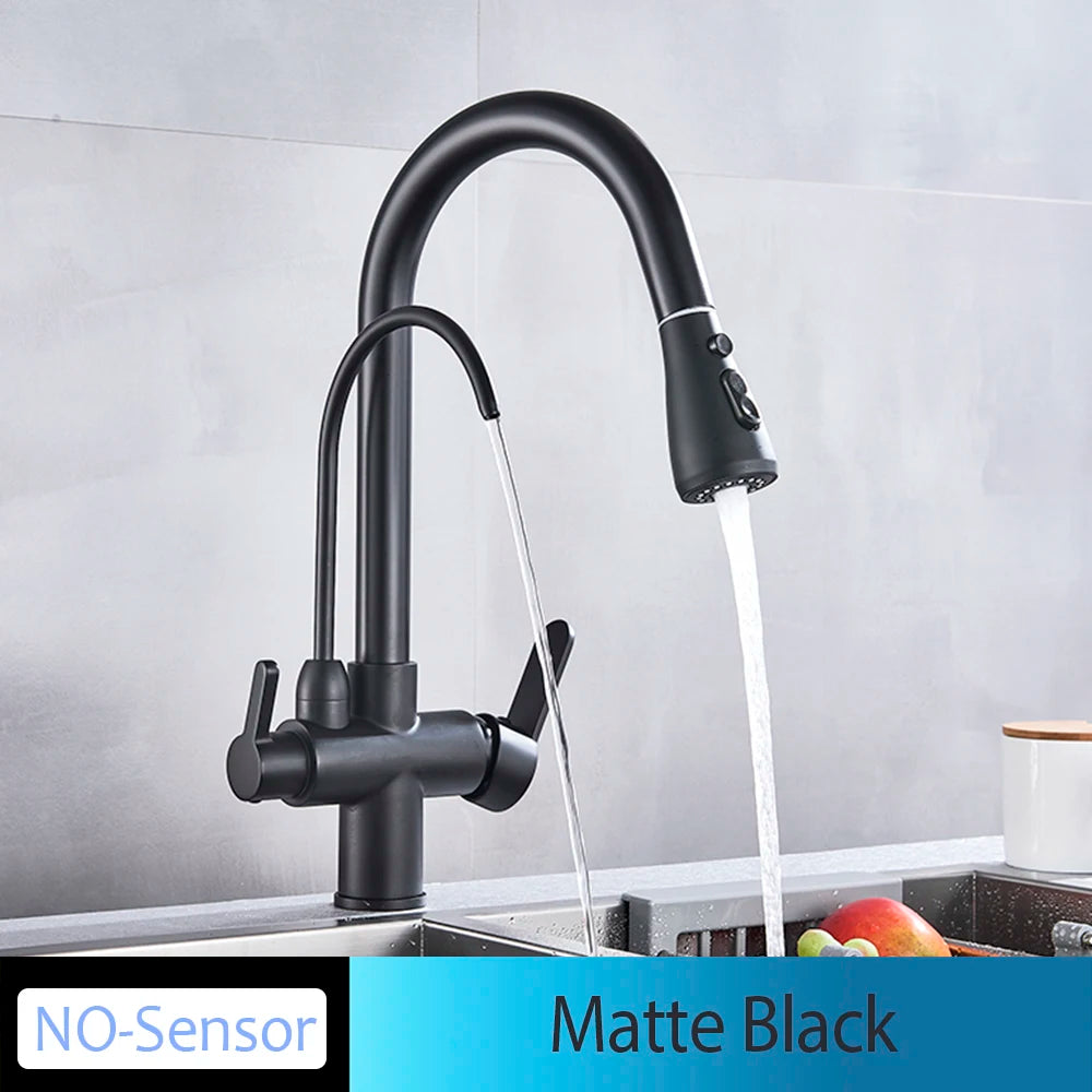 Onyzpily Black Touch/NO Sensor Kitchen Faucet Pull Out Sink Faucets Hot Cold Mixer Pure Water Tap Deck Mounted Taps Dual Handle