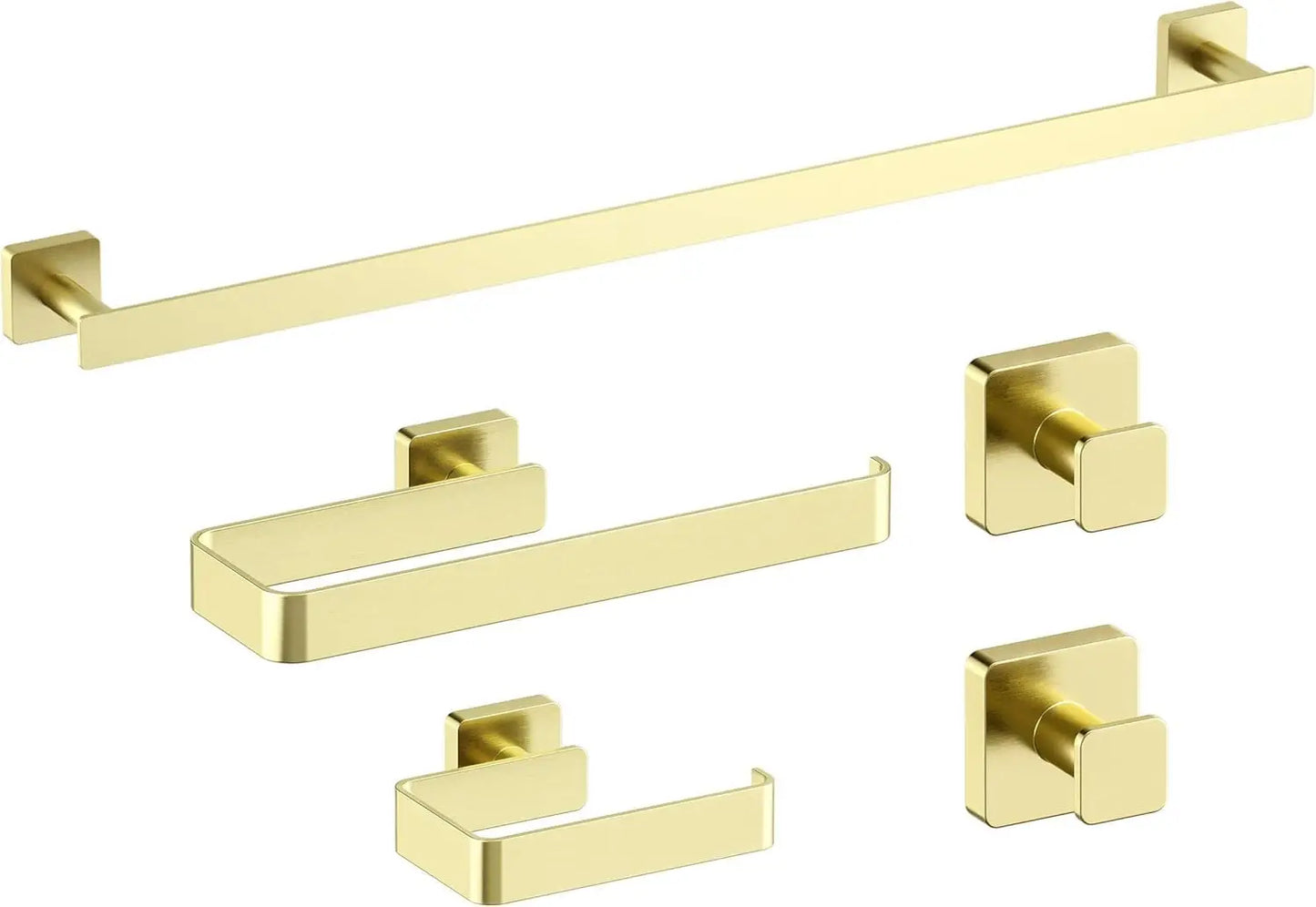 5pc Bathroom Hardware Set Towel Bar Ring Paper Holder Double Hook Brass Wall Mount Rust-Resistant Gold, Customized