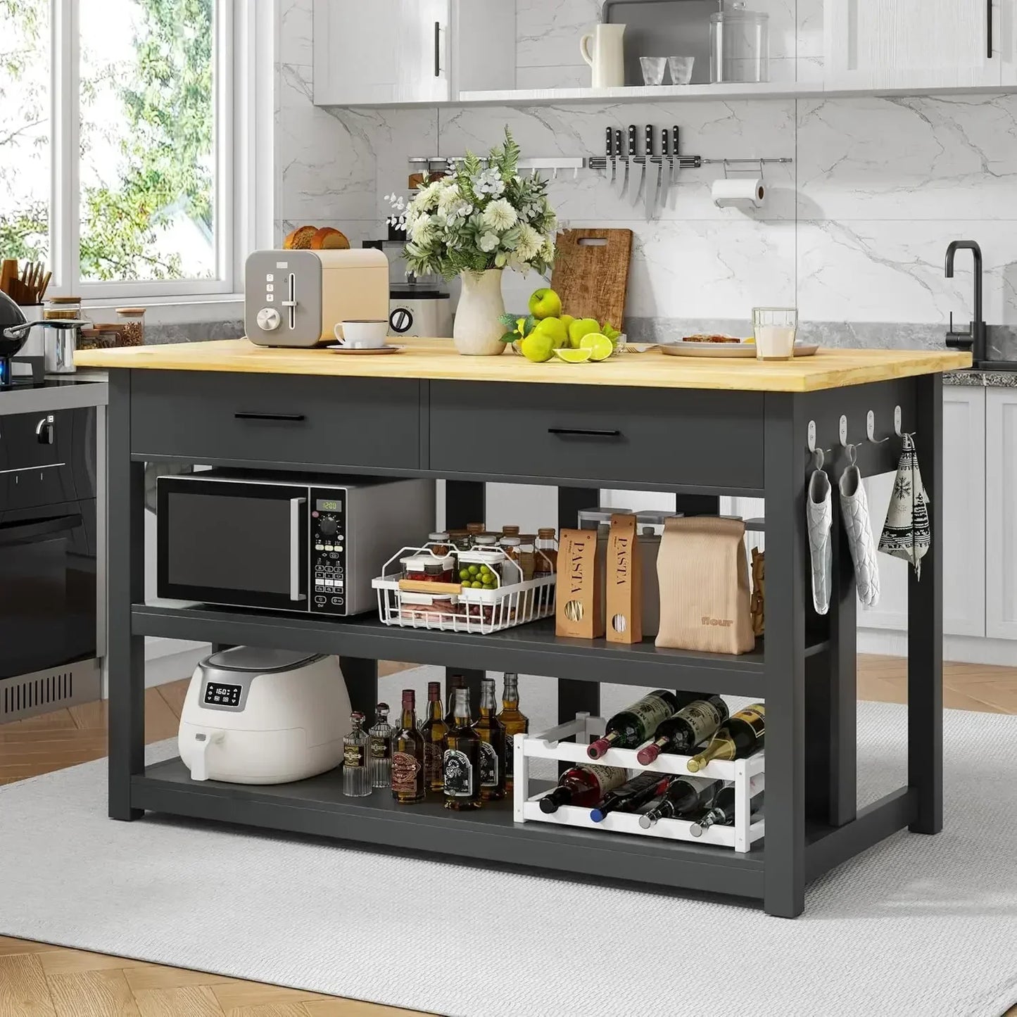 BestsellerBestsellerBestsellerBestsellerModern Essential 47.3" Solid Rubberwood Kitchen Island with Power Outlets - Extra Large