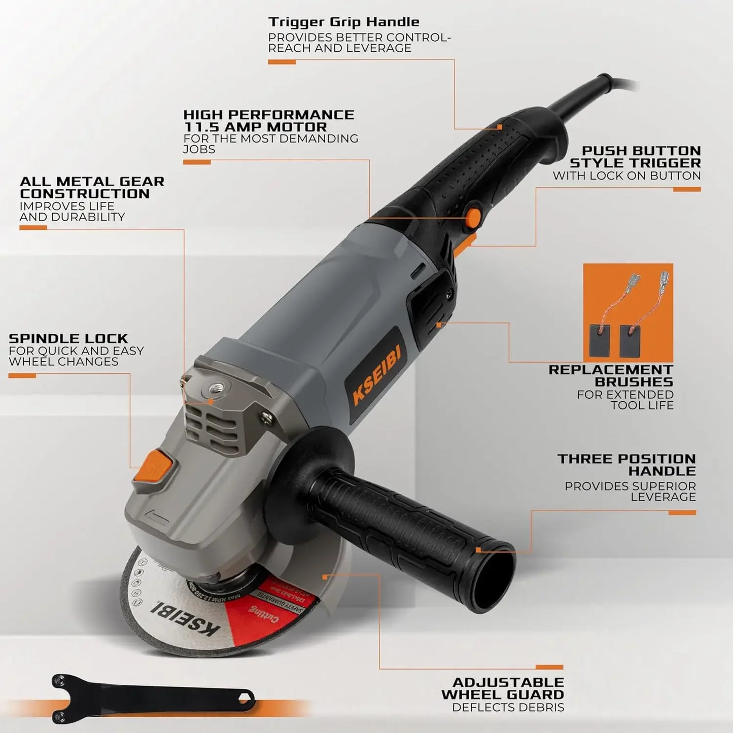 Concrete Angle Grinder Machine 5-Inch, Metal Grinding Tools 11.5Amps (1400 watt) with Safety Guard, Diamond Cup Wheel, Dust Shro