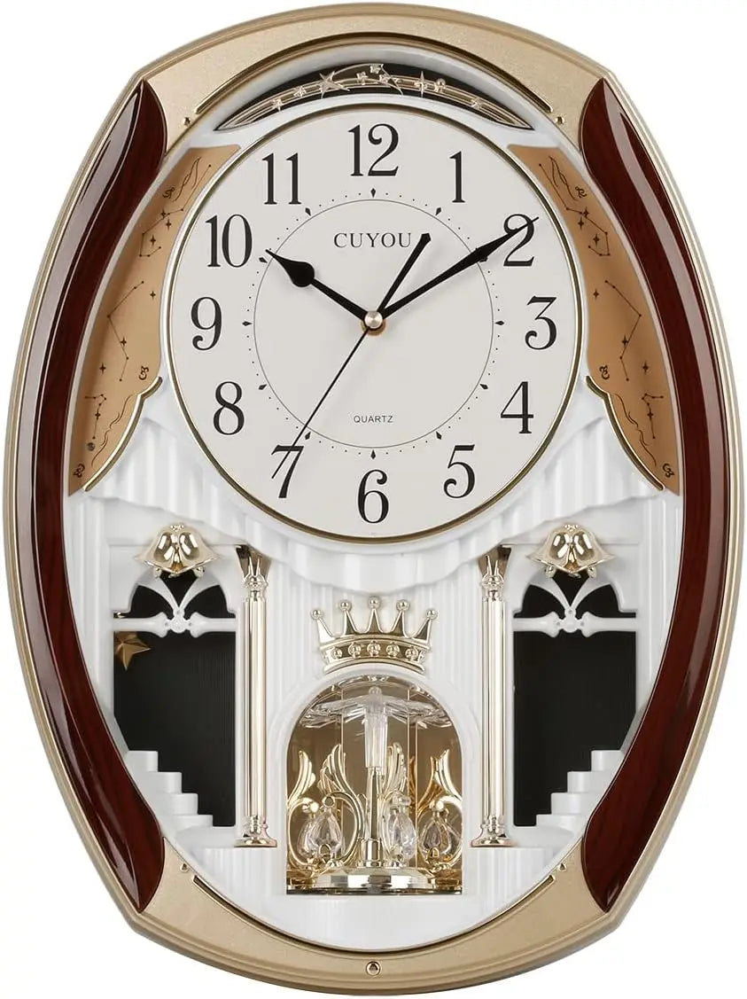 Musical Wall Clock Rotating Pendulum Decorative Chime Melodies Home Hotel Library Church Decor