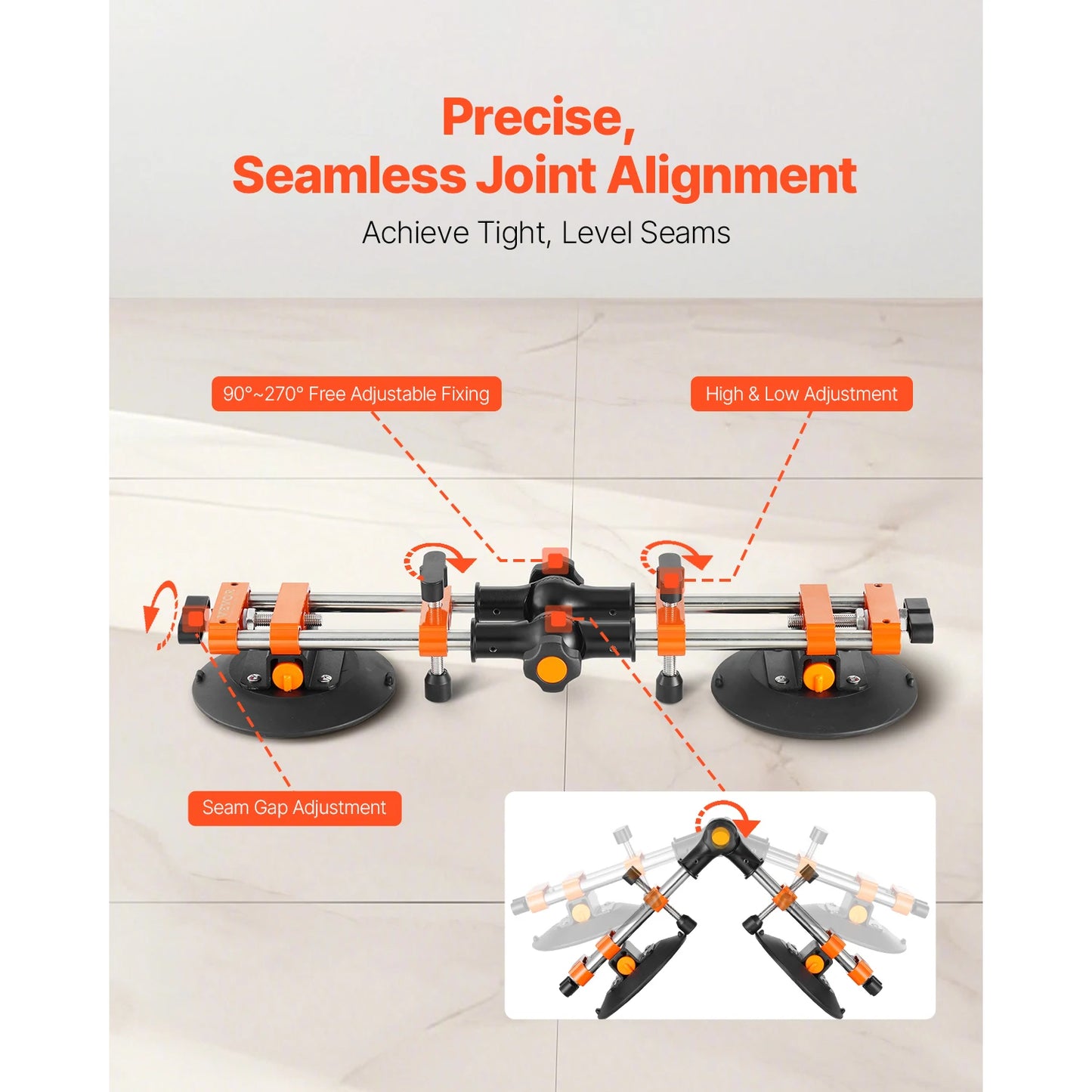 SucceBuy 2 Packs Seamless Granite Seam Setter 90°-120° Adjustable with 6in Suction Cups Seam Joiner for Tile Joining & Leveling