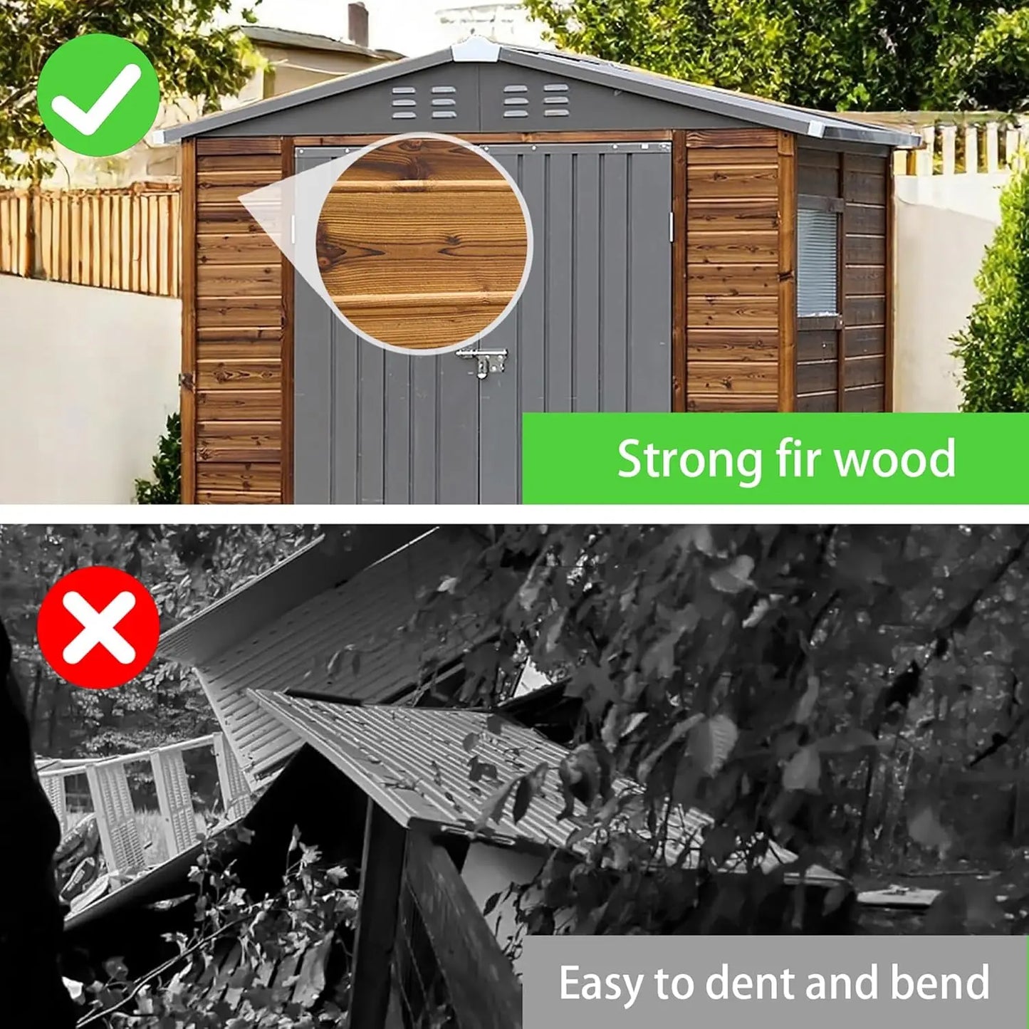 6x4 FT Outdoor Storage Shed with Windows Waterproof Wood & Metal Tool House for Patio Garden Backyard 4 Vents No Floor Custom