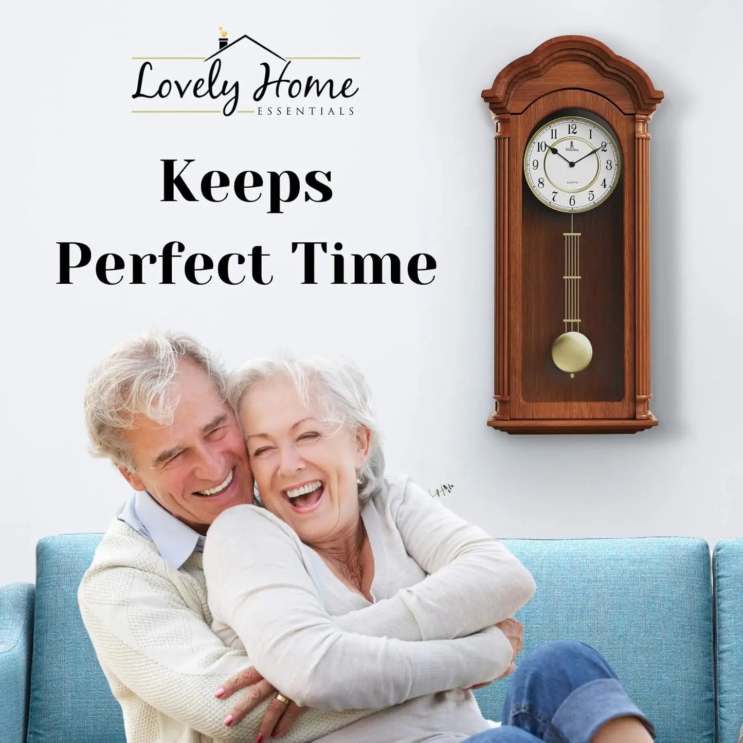 Battery Operated Large Wooden Grandfather Wall Clock Pendulum Quiet Real Wood Home Decor