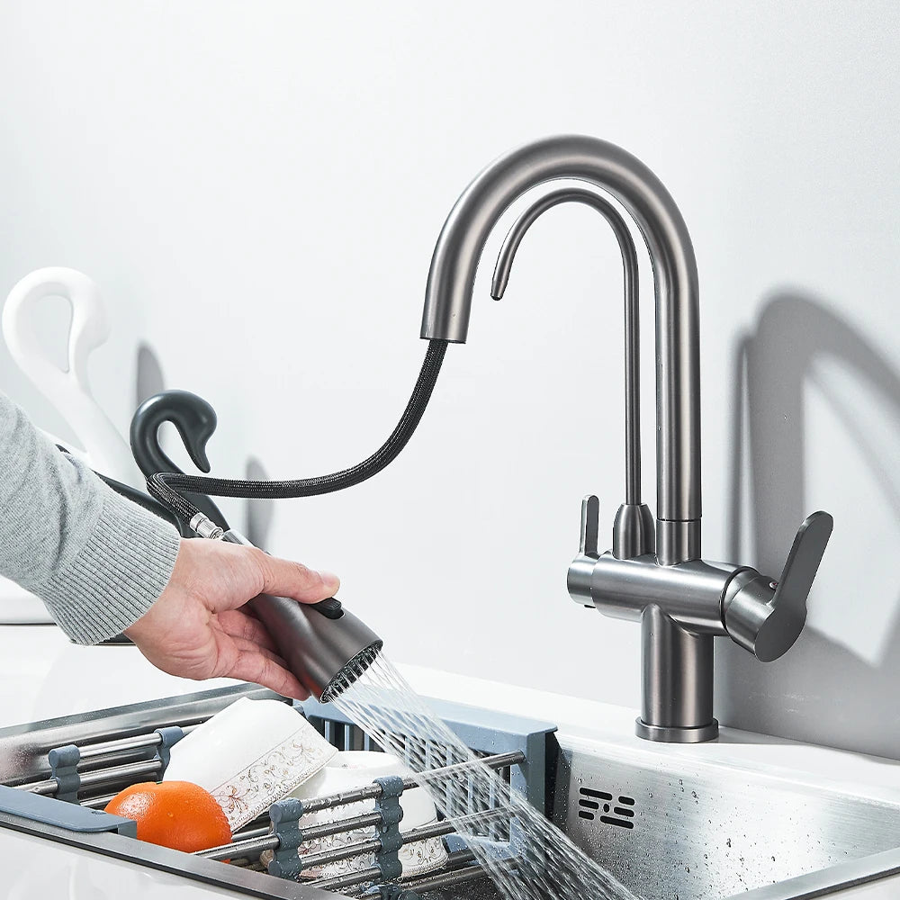 Onyzpily Black Touch/NO Sensor Kitchen Faucet Pull Out Sink Faucets Hot Cold Mixer Pure Water Tap Deck Mounted Taps Dual Handle