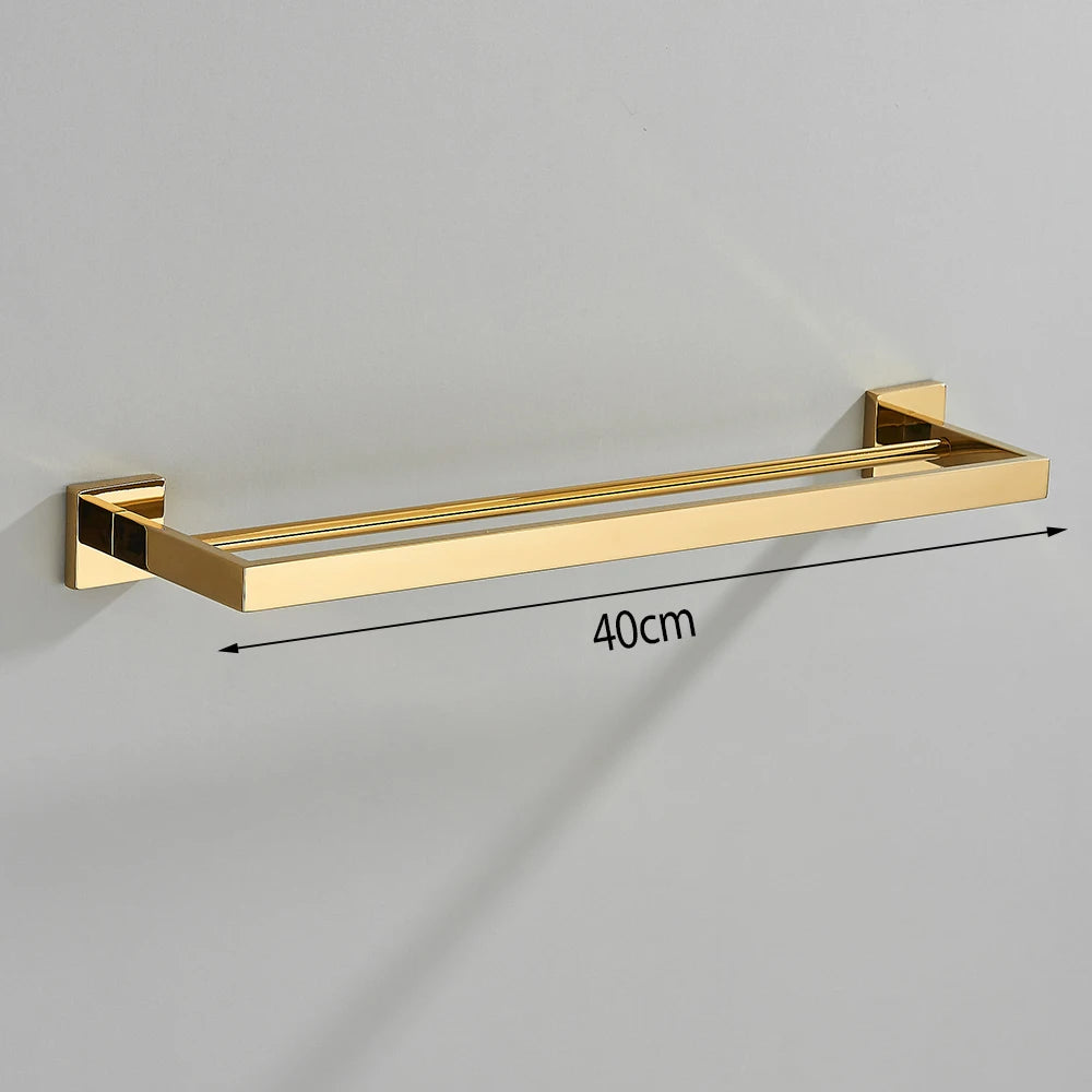 Brushed GoldBathroom Hardware Set Kit Accessories Wall Shelf Towel Bar Rack Rail Robe Hanger Toilet Brush Roll Paper Holder Dish