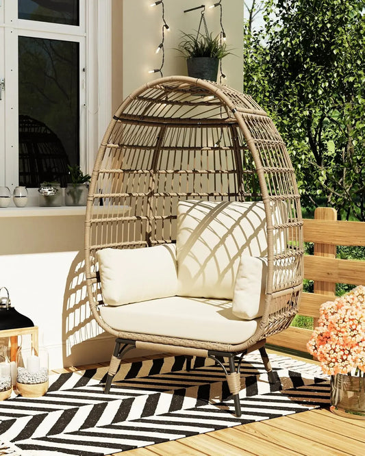 Outdoor Egg Chair, Oversized Patio Wicker Basket Chair for Balcony, Patio, Living Room, Lounge Chairs for Outside with Thick Cus