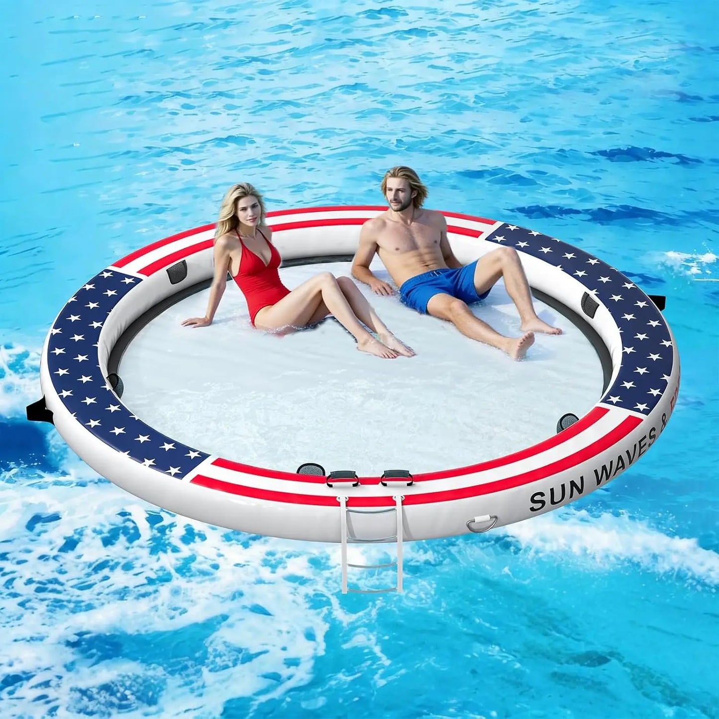 Sunchill Float Ring with 6 Cup Holders, Inflatable Water Hammock Heavy Duty Lake Floats for Adults Party, Round, Custom