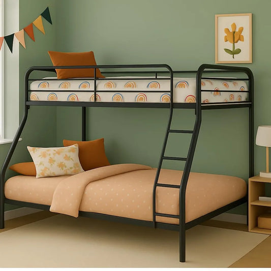 Twin Over Full Metal Bunk Bed with Safety Guardrails, 800 lbs Capacity, Angled Ladder, Underbed Storage, Black,, Customized