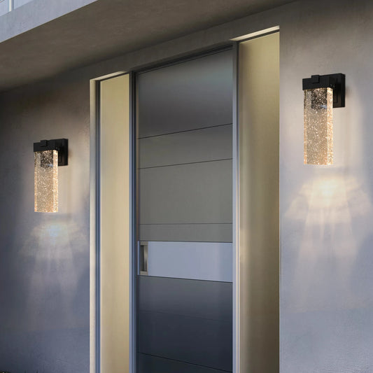 2 pack Modern outdoor wall light with light sensing, black LED wall light with bubble glass, waterproof external lighting