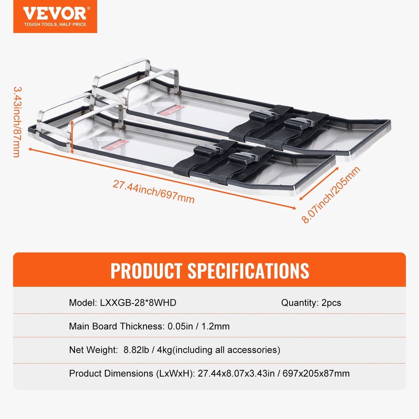 VEVOR Concrete Knee Boards Stainless Steel 28'' x 8'' Concrete Sliders Knee Boards For Concrete Concrete Knee Pads Pair Sliders