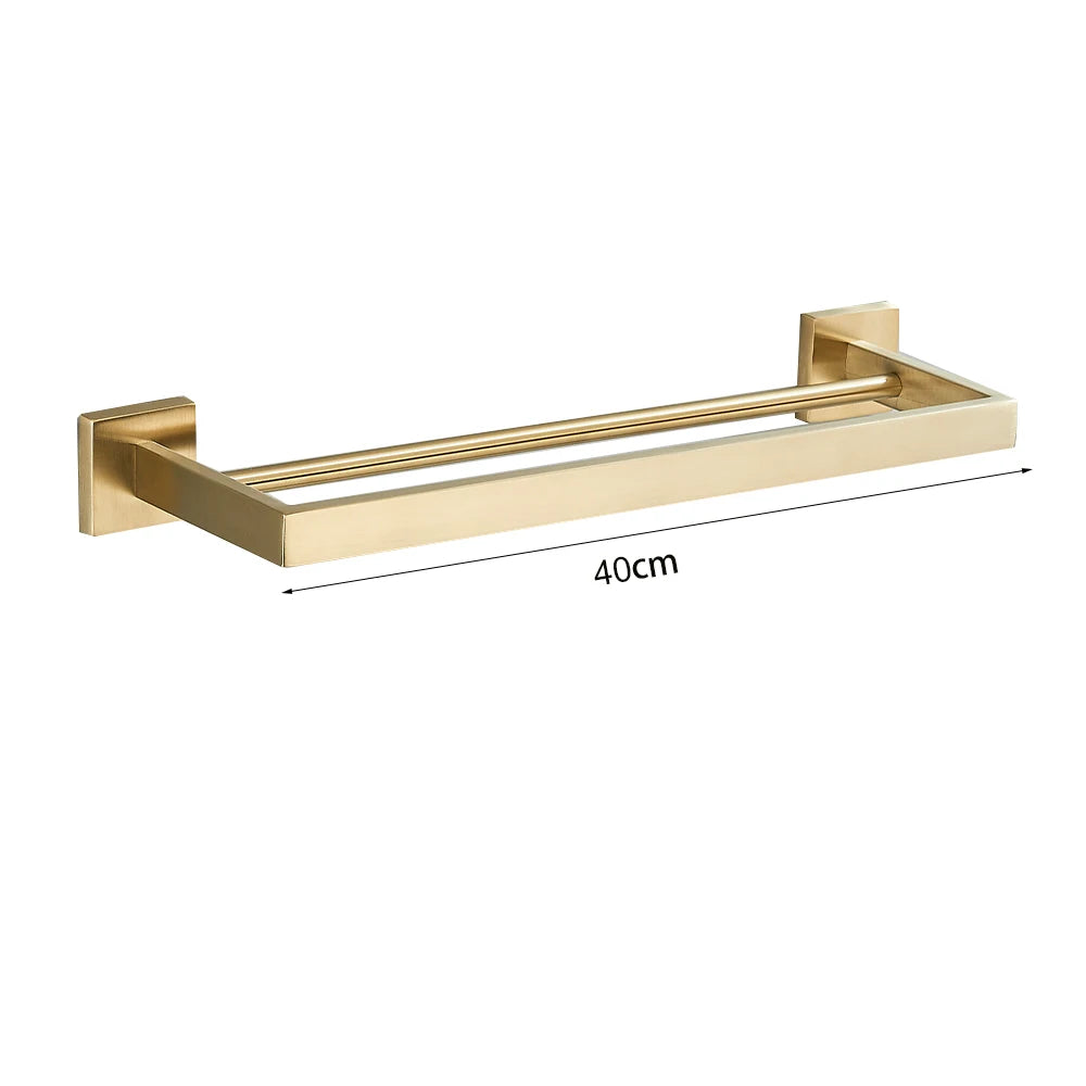 Brushed GoldBathroom Hardware Set Kit Accessories Wall Shelf Towel Bar Rack Rail Robe Hanger Toilet Brush Roll Paper Holder Dish