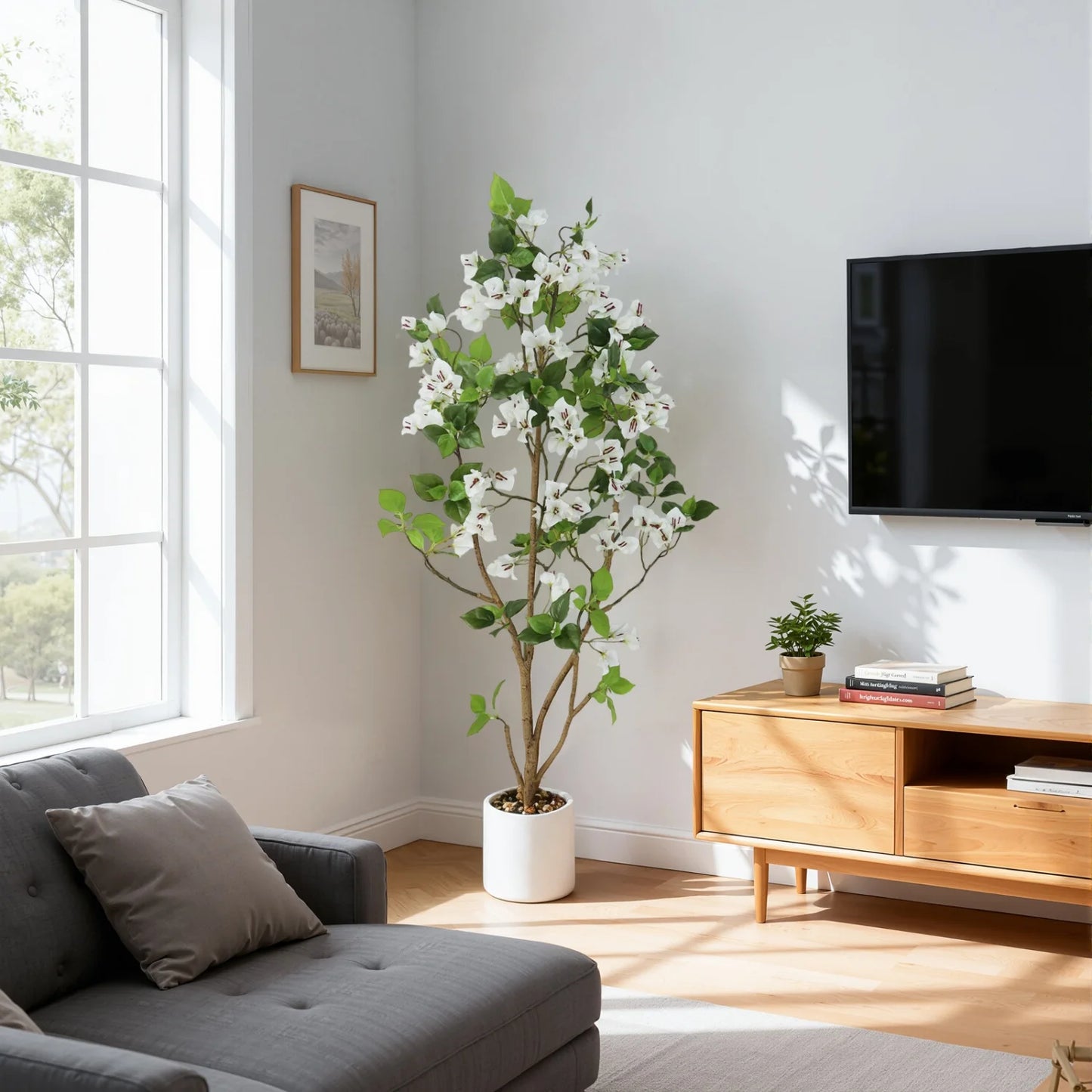 5FT tall Artificial tree in a pot, lifelike artificial potted plant with flowers for office, wedding and home Decor