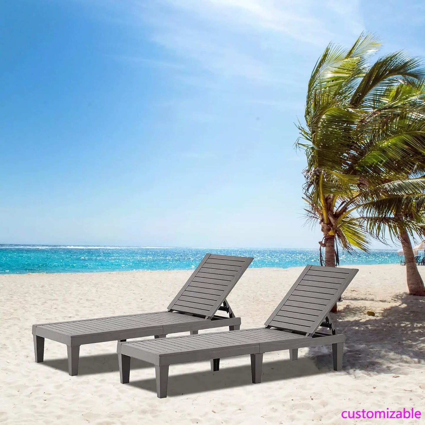 Outdoor Chaise Lounge Set of 2, Adjustable Pool Lounge Chair with 5 Positions Backrest, Waterproof Sun Loungers