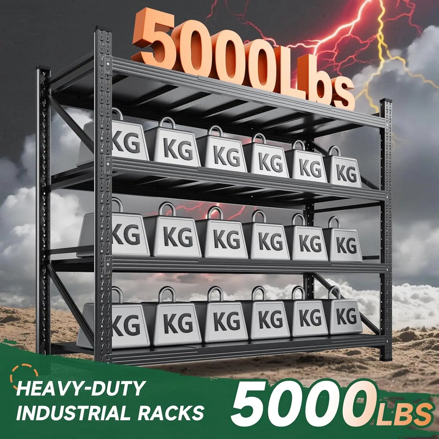 71.3" W Metal Storage Shelves,5000LBS Duty Garage Shelving Units, 4 Tier Adjustable Utility Rack Shelf(71.3" W x 24" D x 70" H)