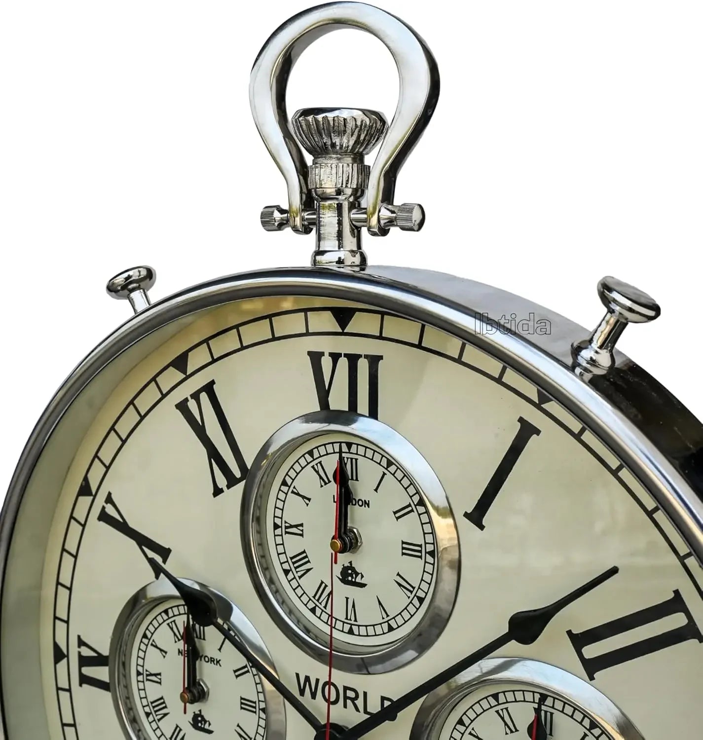 Vintage Tripod Floor Standing World Time Clock – Roman Numerals | Classic Metal Design | Home & Office Decor