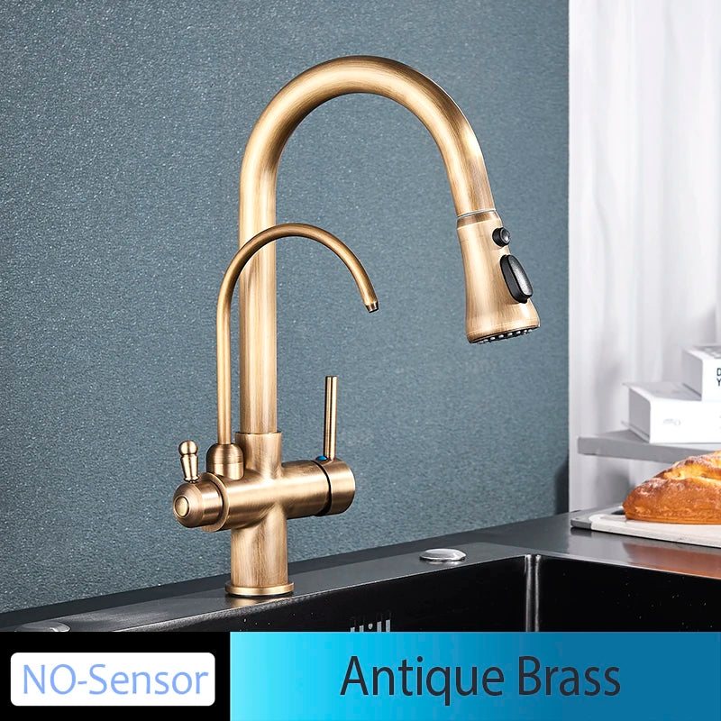 Onyzpily Black Touch/NO Sensor Kitchen Faucet Pull Out Sink Faucets Hot Cold Mixer Pure Water Tap Deck Mounted Taps Dual Handle