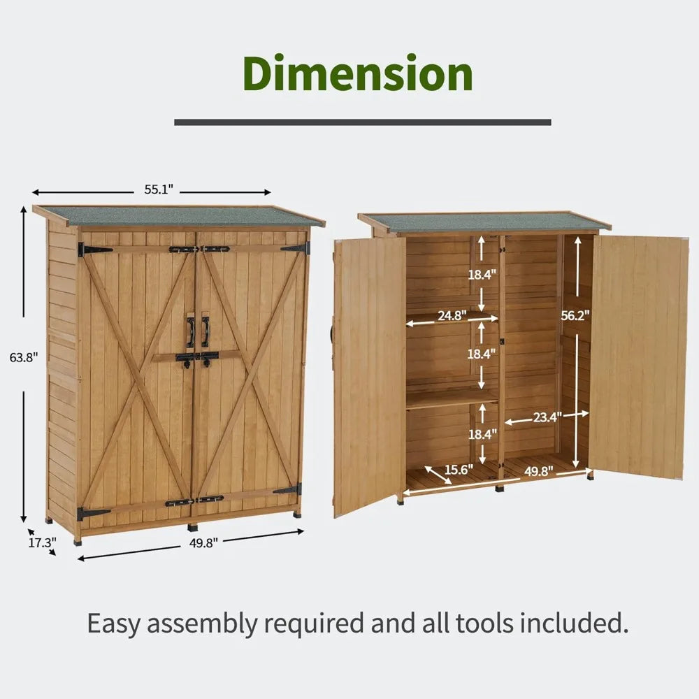 Outdoor Storage Cabinet with Shelves, Wood Garden Shed with Floor, Outside Tool Shed with 2 Lockable Doors for Yard, Custom