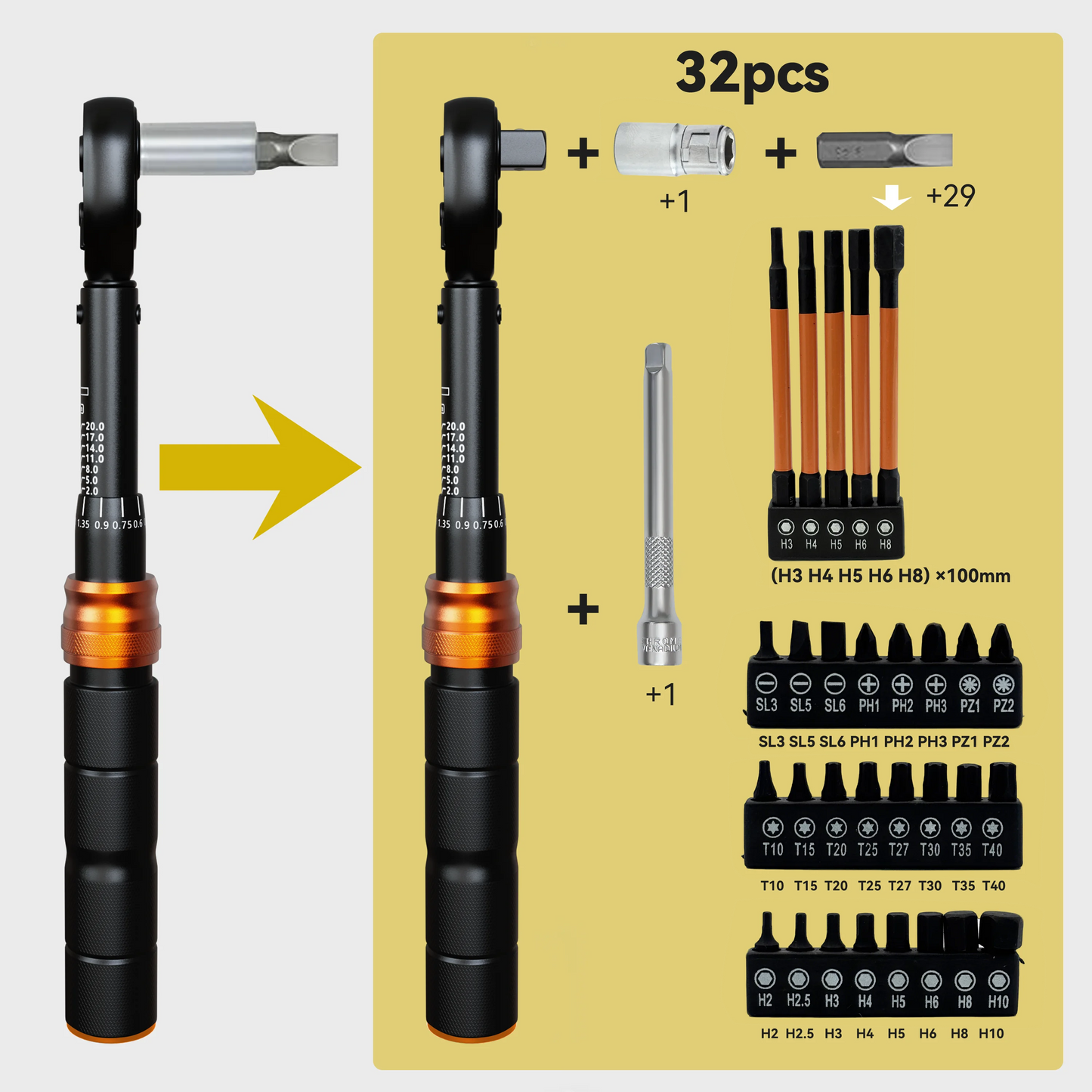 Waxtron 1/4‘’ Bicycle Torque Wrench 2-20N.m Hand Tools Portable 35Pcs Professional Torque Wrench For Bike (MTB) Cycling Repair