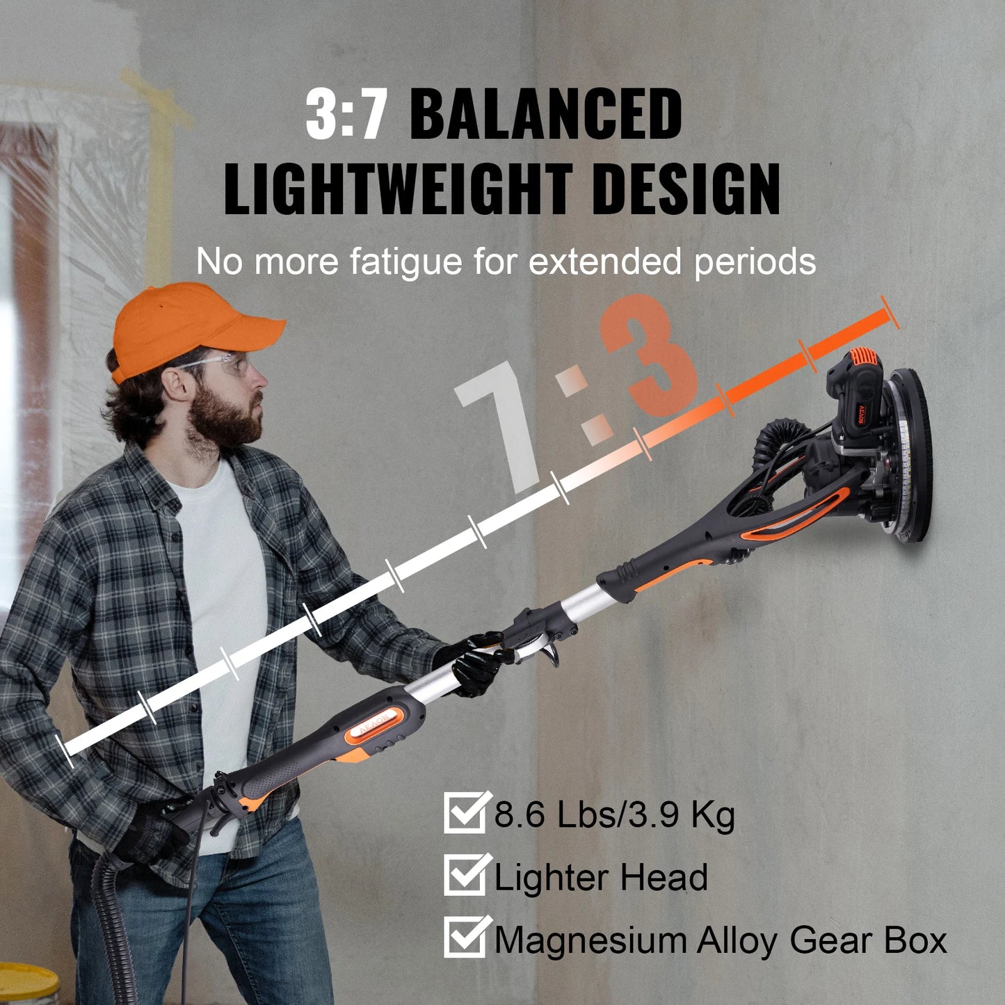 SucceBuy 900W Drywall Sander Brush Motor Electric Adjustable Variable Speed with Self-Suction Handle Wall Grinder Sander Machine
