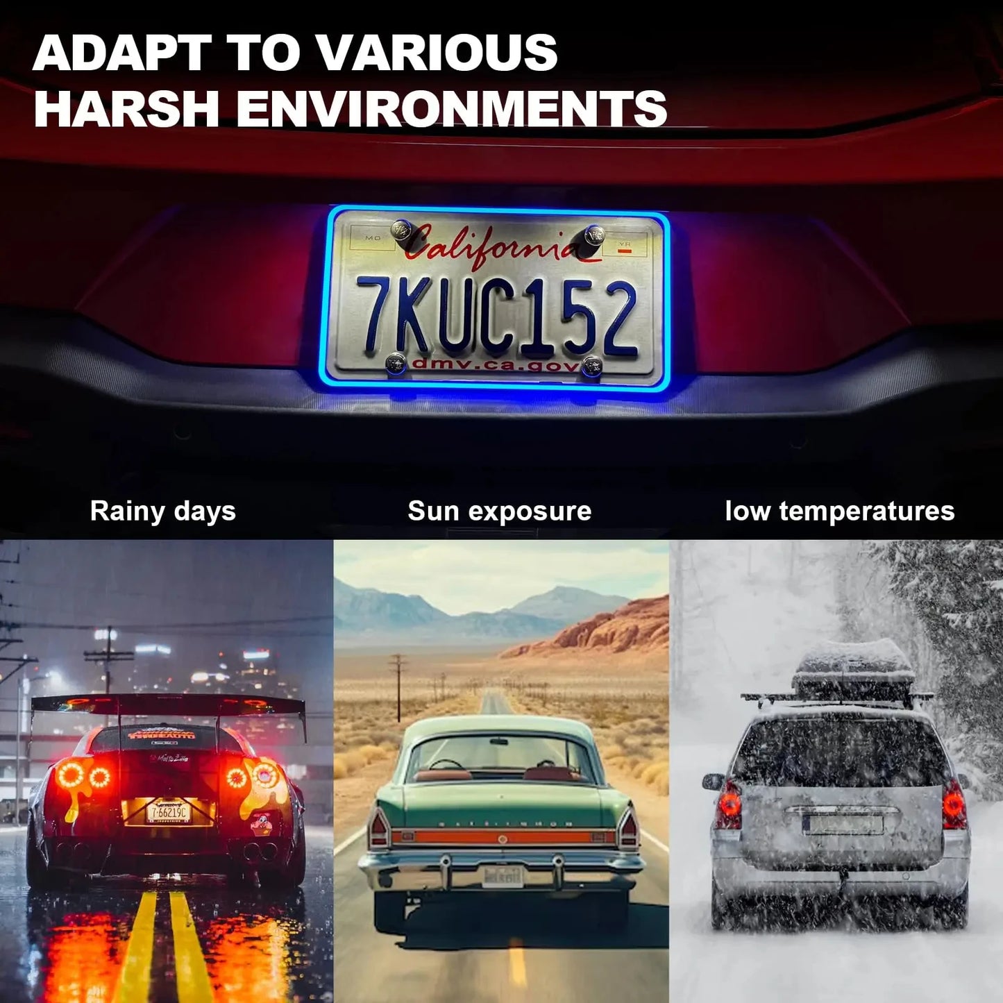 Color LED License Plate Frame Waterproof Universal Fit Rear Plate Light Cover DC12V Bright Accent Lights for Car Truck SUV Auto