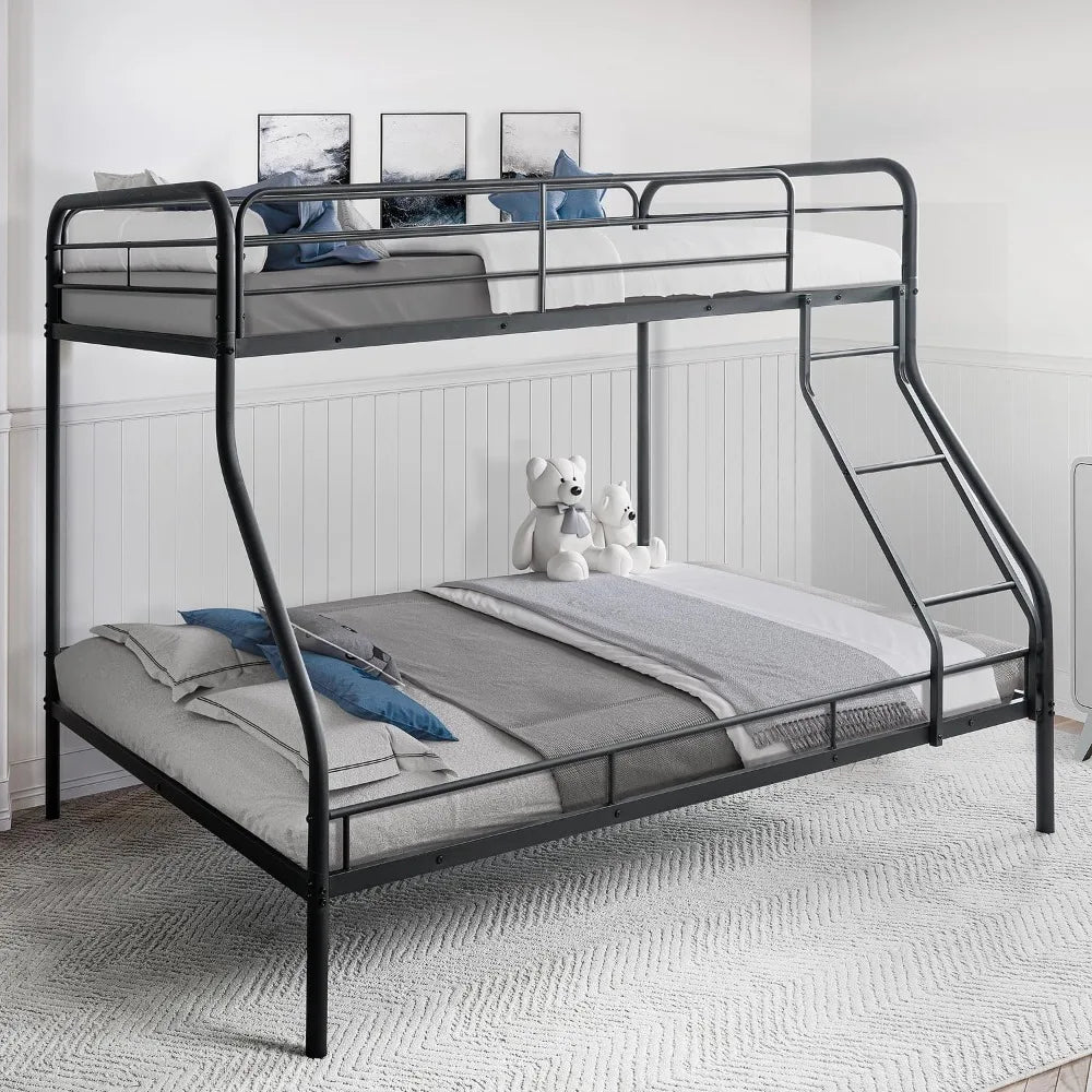 Twin Over Full Metal Bunk Bed with Safety Guardrails, 800 lbs Capacity, Angled Ladder, Underbed Storage, Black,, Customized