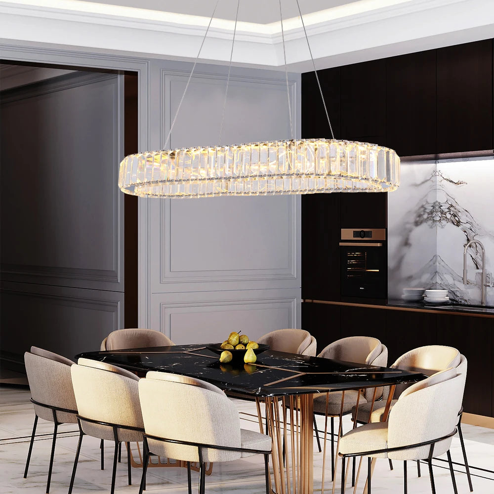 VETRULUS Modern Luxury Crystal Oval Design Led Chandelier Ceiling Lamp Nordic Pendant Hanging Light Fixture Living Bedroom Hotel