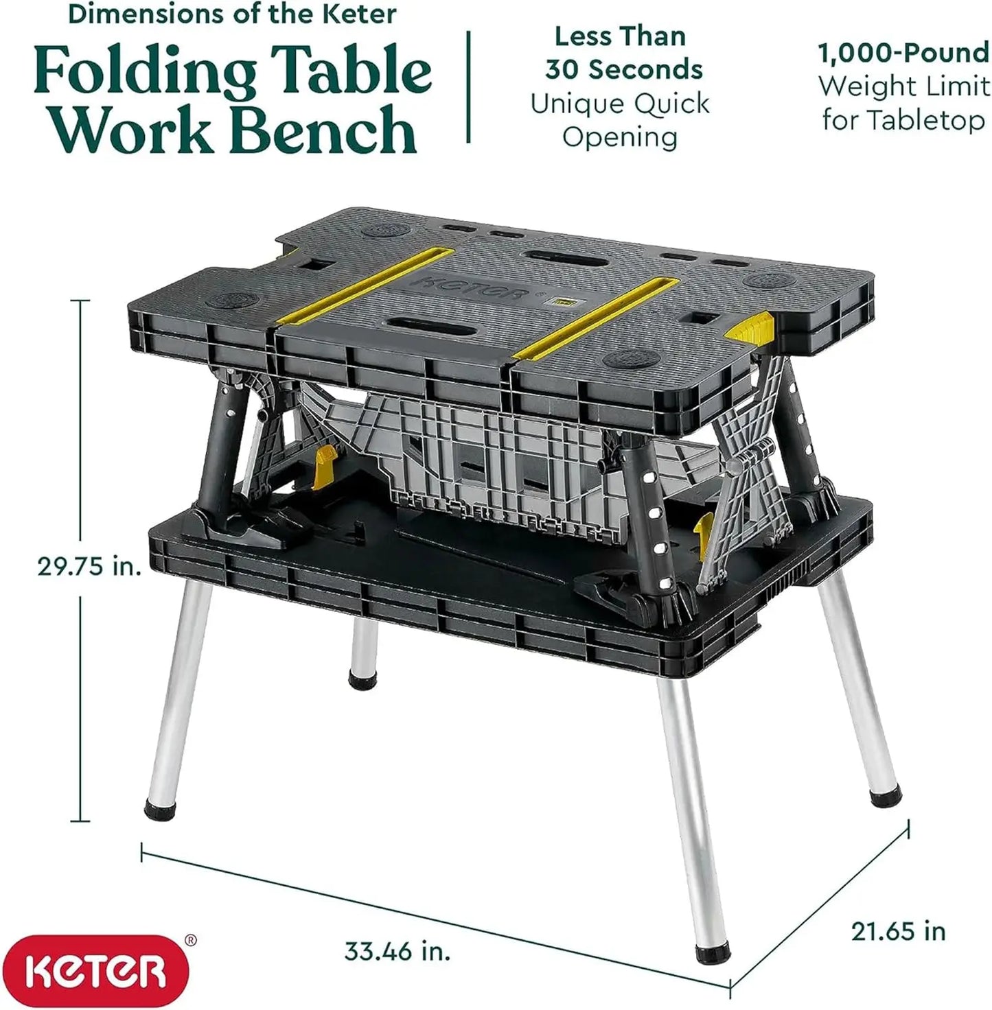 2-in-1 Portable Folding Work Table as Sawhorse & Workbench, Adjustable Height, Large Load Capacity with Clamps