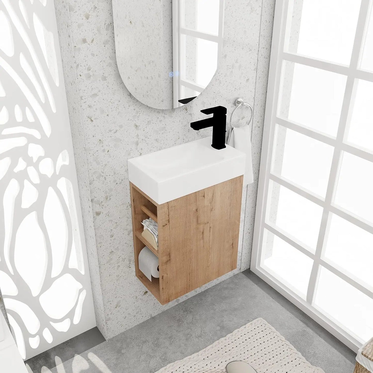 16in Floating Bathroom Vanity Sink Wall Mount Soft Close Door White Ceramic Top Small Space Storage Cabinet, Customized