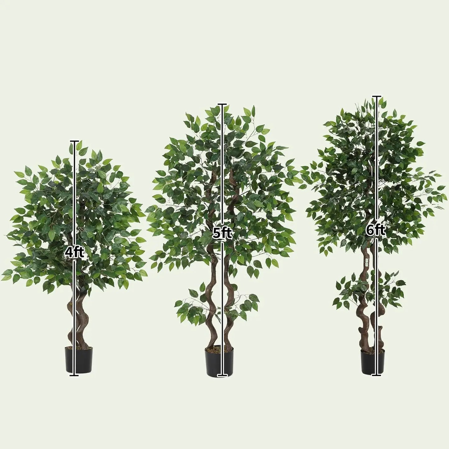 4ft/5ft/6ft Artificial Ficus Tree, Tall Faux Floor Plant with Lifelike PVC Trunk and Full Dense Foliage, Faux Banyan Tree for Home Office, Living Room and Indoor Decor