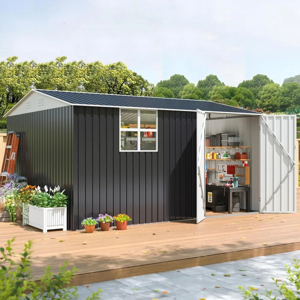 10X12 FT Metal Outdoor Storage Shed with Window, Heavy-Duty Galvanized Steel Garden Shed with Lockable Doors and 4, Customized